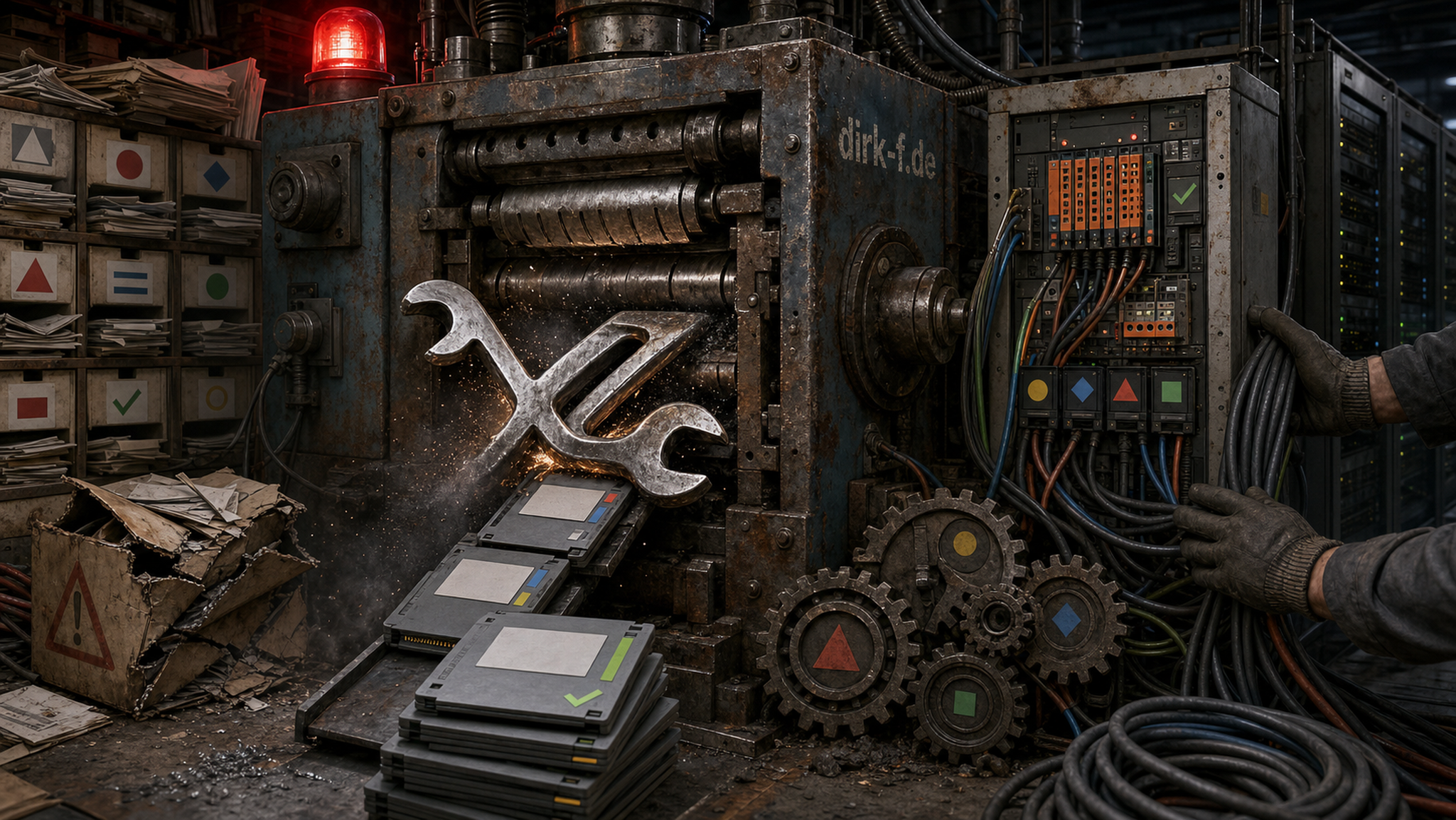 Der Steuerkasten schluckt den XZ-Schraubenschlüssel